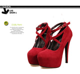 Woman Pumps Cross-tied Ankle Strap Party Shoes Platform Dress High Heels Suede Shoes