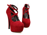 Woman Pumps Cross-tied Ankle Strap Party Shoes Platform Dress High Heels Suede Shoes