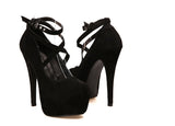 Woman Pumps Cross-tied Ankle Strap Party Shoes Platform Dress High Heels Suede Shoes
