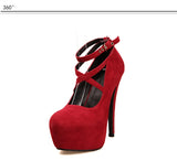 Woman Pumps Cross-tied Ankle Strap Party Shoes Platform Dress High Heels Suede Shoes