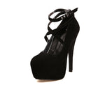 Woman Pumps Cross-tied Ankle Strap Party Shoes Platform Dress High Heels Suede Shoes