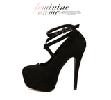 Woman Pumps Cross-tied Ankle Strap Party Shoes Platform Dress High Heels Suede Shoes