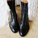 SHENGY Patent Leather British Style Flat Boots Black Pointed Toe