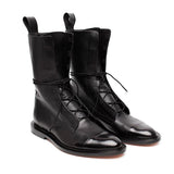 SHENGY Patent Leather British Style Flat Boots Black Pointed Toe