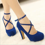 Woman Pumps Cross-tied Ankle Strap Party Shoes Platform Dress High Heels Suede Shoes