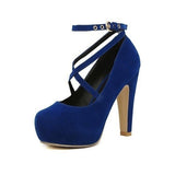 Woman Pumps Cross-tied Ankle Strap Party Shoes Platform Dress High Heels Suede Shoes