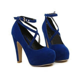 Woman Pumps Cross-tied Ankle Strap Party Shoes Platform Dress High Heels Suede Shoes