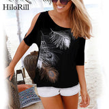 Women Short Sleeve Print Blouse Summer O-Neck Loose Sexy Off Shoulder