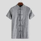 INCERUN Men Shirt Button Stand Collar Short Sleeve Casual Shirts