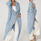 Women Tops and Blouses Vintage Long Shirt Cowl Neck Long Sleeve