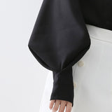 Big Lantern Sleeve Blouse Women Single Breasted Stand Collar Shirt