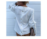 Women Metal Buttons Long Sleeve Blouse Office Casual Print Tops