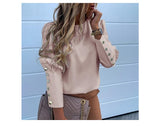 Women Metal Buttons Long Sleeve Blouse Office Casual Print Tops