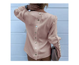 Women Metal Buttons Long Sleeve Blouse Office Casual Print Tops