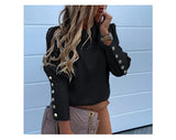Women Metal Buttons Long Sleeve Blouse Office Casual Print Tops