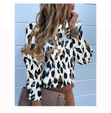 Women Metal Buttons Long Sleeve Blouse Office Casual Print Tops