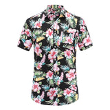 Mens Short Sleeve Beach Hawaiian Shirts Cotton Floral Shirts