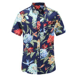 Mens Short Sleeve Beach Hawaiian Shirts Cotton Floral Shirts