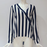 Women Striped Blouse Long Sleeve Blouse V-neck Casual Tops