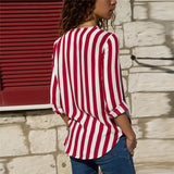 Women Striped Blouse Long Sleeve Blouse V-neck Casual Tops