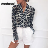 Vintage Blouse Long Sleeve Sexy Leopard Print Blouse Turn Down Collar