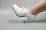 BaoYaFang White Flower Pumps womens Bride High heels platform shoes