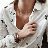 Women's Birds Print Shirts Blouses Cotton Linen Long Sleeve