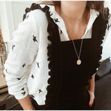 Women's Birds Print Shirts Blouses Cotton Linen Long Sleeve