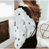 Women's Birds Print Shirts Blouses Cotton Linen Long Sleeve