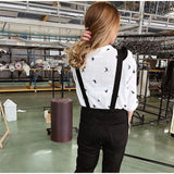 Women's Birds Print Shirts Blouses Cotton Linen Long Sleeve