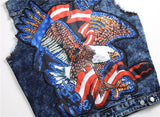 Mens Punk Denim Vests Skull Embroidery Waistcoat Slim Fit Jeans Sleeveless Jacket