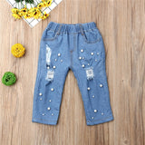 Summer Casual Shredded Jeans Denim Elastic Trousers Blue Hole Pants