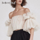 Women Off Shoulder Embroidery Ruffles Flare Sleeve Sexy Short Tops