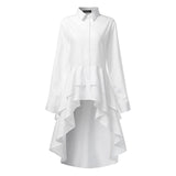 Women Ruffles Hem Blouse Elegant Lapel Neck Swallowtail Shirts