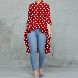 Women Ruffles Hem Blouse Elegant Lapel Neck Swallowtail Shirts