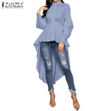 Women Ruffles Hem Blouse Elegant Lapel Neck Swallowtail Shirts