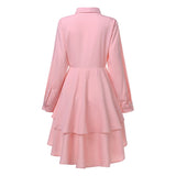 Women Ruffles Hem Blouse Elegant Lapel Neck Swallowtail Shirts