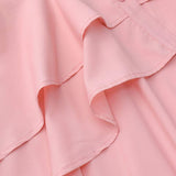 Women Ruffles Hem Blouse Elegant Lapel Neck Swallowtail Shirts