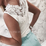 Women Summer Lace Solid Sleeveless Casual Tank Hollow Back Shirt