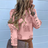 Women Metal Buttons Long Sleeve Blouse Office Casual Print Tops