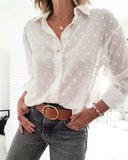 2020 Women White Shirt Elegant Long Sleeve Dot Mesh Office Shirt