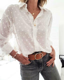 2020 Women White Shirt Elegant Long Sleeve Dot Mesh Office Shirt
