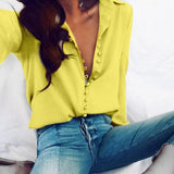 CROPKOP Casual Solid office Tops Sexy Buttons Long sleeve Blouse