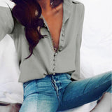 CROPKOP Casual Solid office Tops Sexy Buttons Long sleeve Blouse