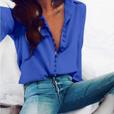 CROPKOP Casual Solid office Tops Sexy Buttons Long sleeve Blouse