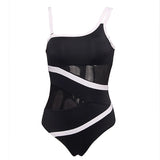 Andzhelika Sexy One Shoulder One Piece Swimsuit Off Shoulder Mesh Patchwork
