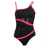 Andzhelika Sexy One Shoulder One Piece Swimsuit Off Shoulder Mesh Patchwork