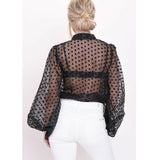 Women Polka Dot Retro Blouse Lady Early Autumn Modern Mesh Shirt