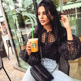 Women Polka Dot Retro Blouse Lady Early Autumn Modern Mesh Shirt