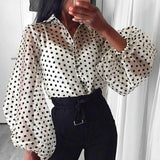 Women Polka Dot Retro Blouse Lady Early Autumn Modern Mesh Shirt
